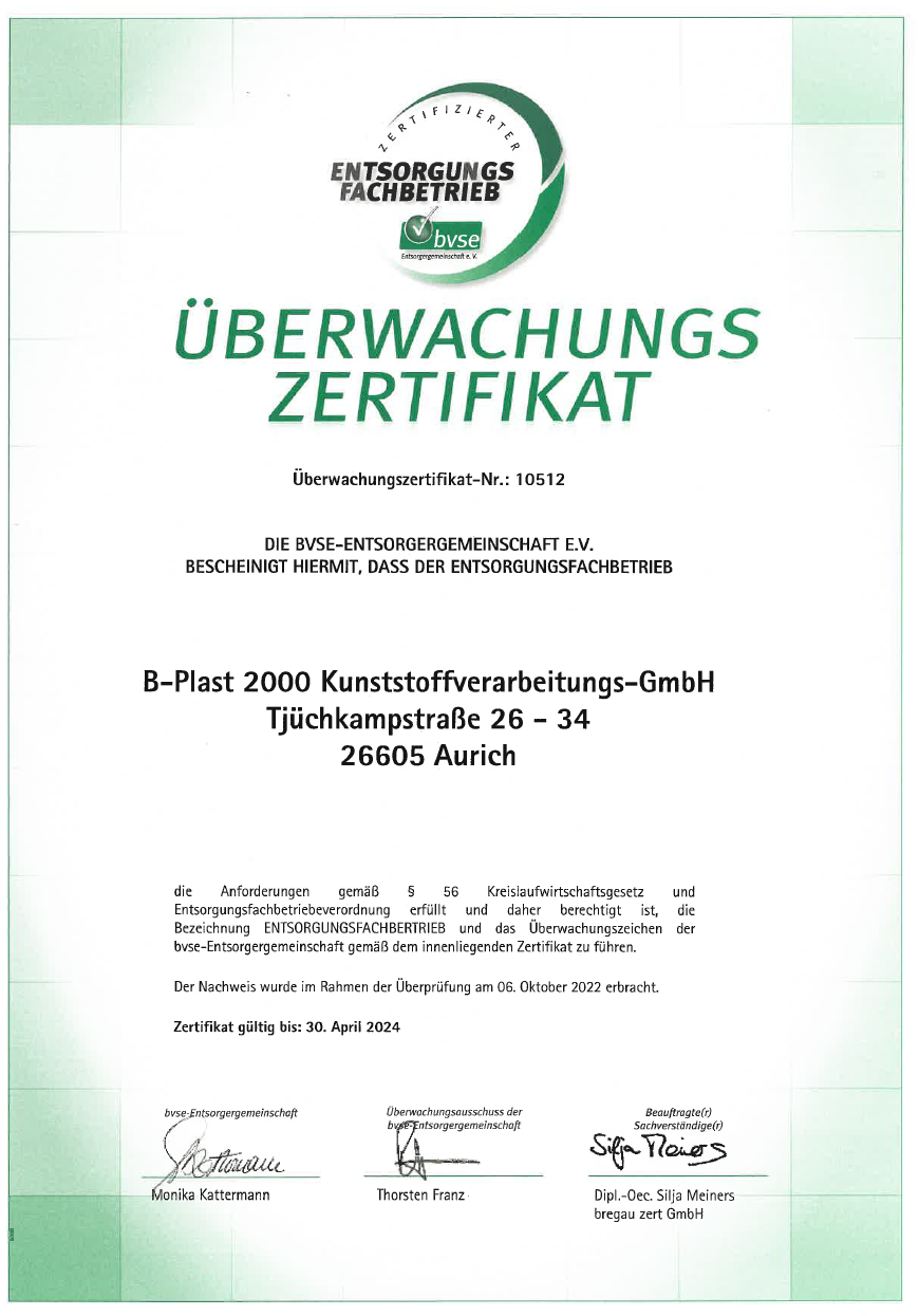 Zertifikat Entsorgungfachbetrieb