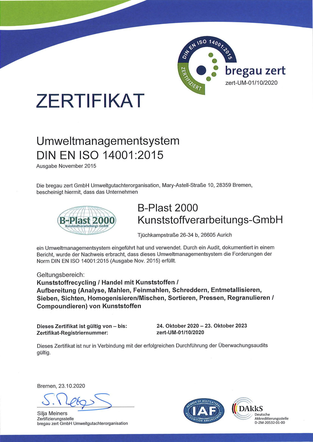 Zertifikat DIN EN ISO 9001:2015